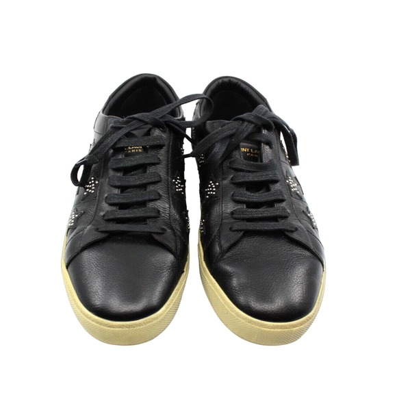 B30 Auth SAINT LAURENT Black Leather Studded Star Court Classic Shoes 43.5 $850 - Picture 1 of 6